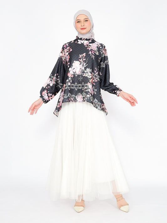 Blouse Alesha Silk Printed Mock Collar