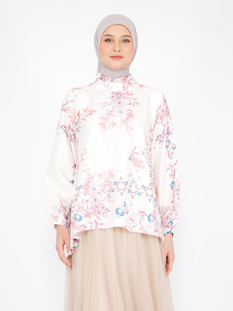 Blouse Alesha Silk Printed Mock Collar