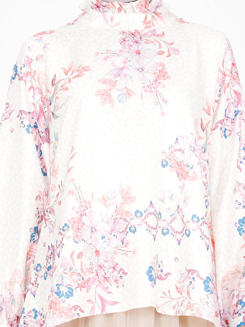 Blouse Alesha Silk Printed Mock Collar