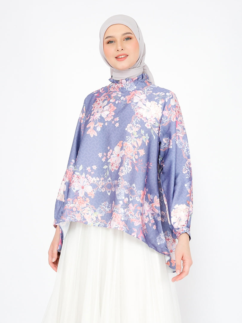 Blouse Alesha Silk Printed Mock Collar
