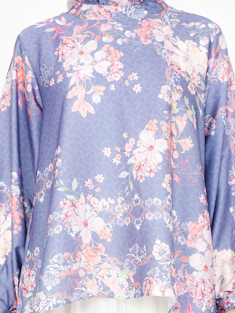 Blouse Alesha Silk Printed Mock Collar