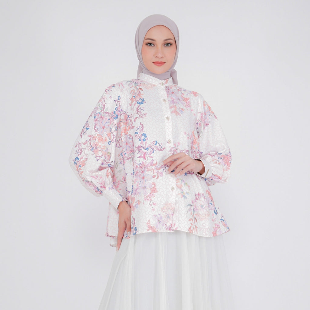 Blouse Alesha Silk Printed Chang i Collar