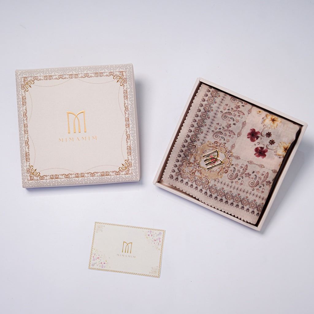 Hampers/Gift Hijab Motif Embossed | Hijab Plat M Gold Kemasan Box Eksklusif